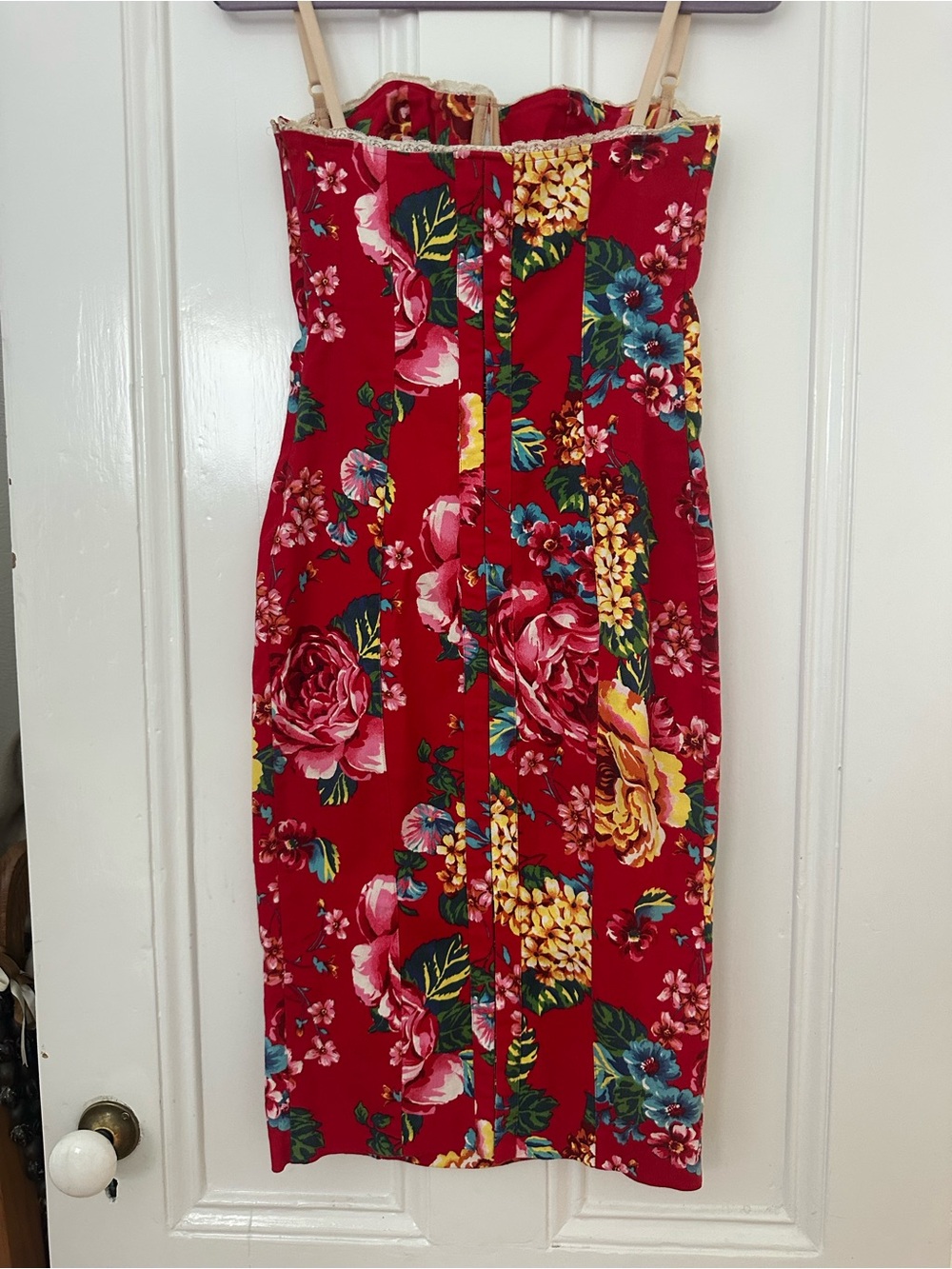 Dolce & Gabbana 2003 Floral Red Bustier Corset Midi Dress IT 42 - Picture 3 of 10